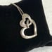Sterling Silver 925 HOB Double Open Heart Pave Diamond Necklace 19.5 Chain