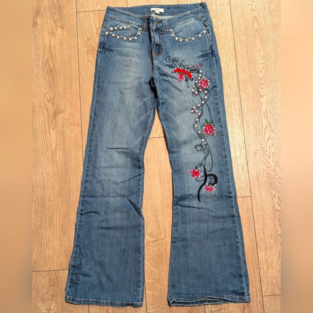VTG Candie's Juniors 9 Jeans Flare Boot Embroidered Stud Vintage Early 2000s Y2K