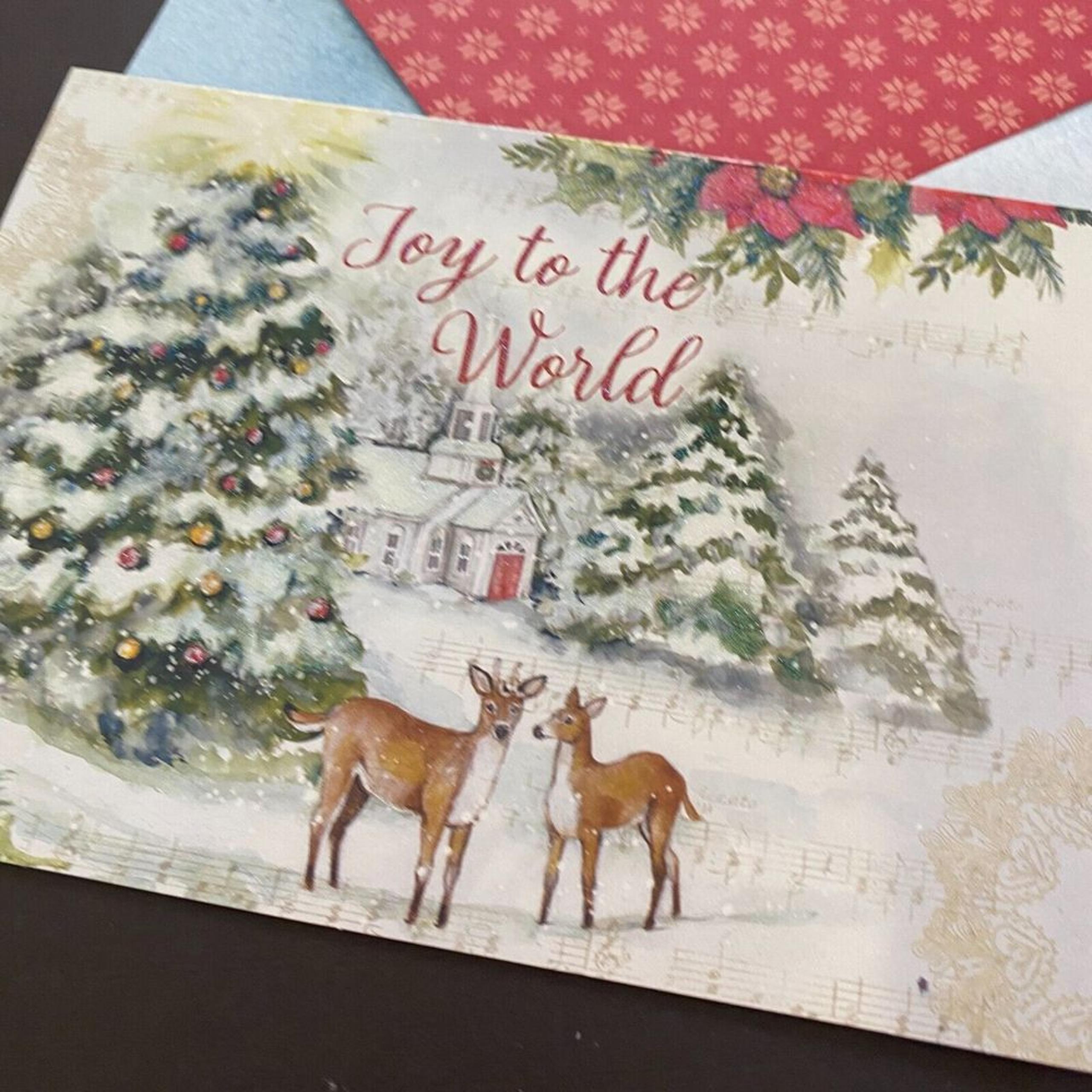 Merry Christmas 'Joy to the World' Deer in Forest Greeting Card with Envelope