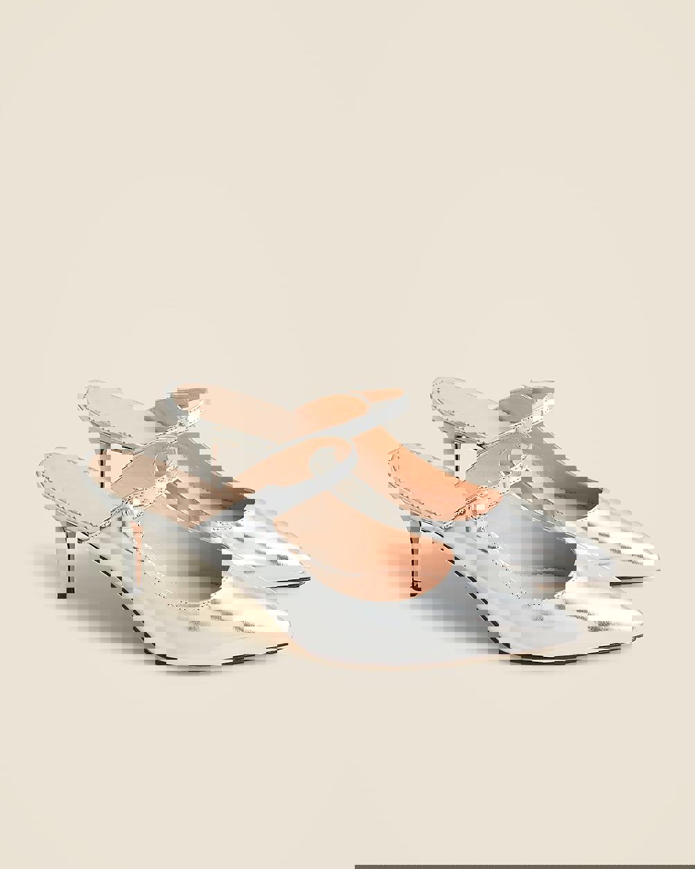 J.Crew Colette mule heels in Italian specchio leather Size 9 Silver