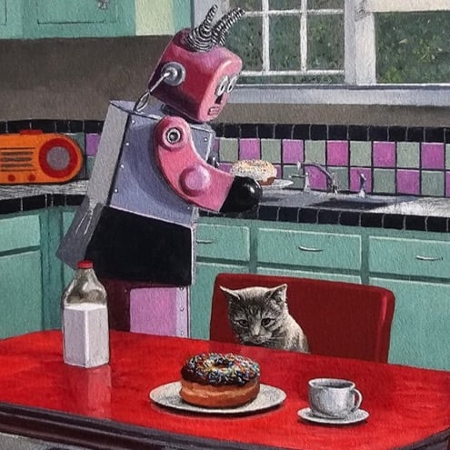 Perfect Breakfast Donut Cat KFC Diner Robot Cook HAND SIGNED Limited Art print