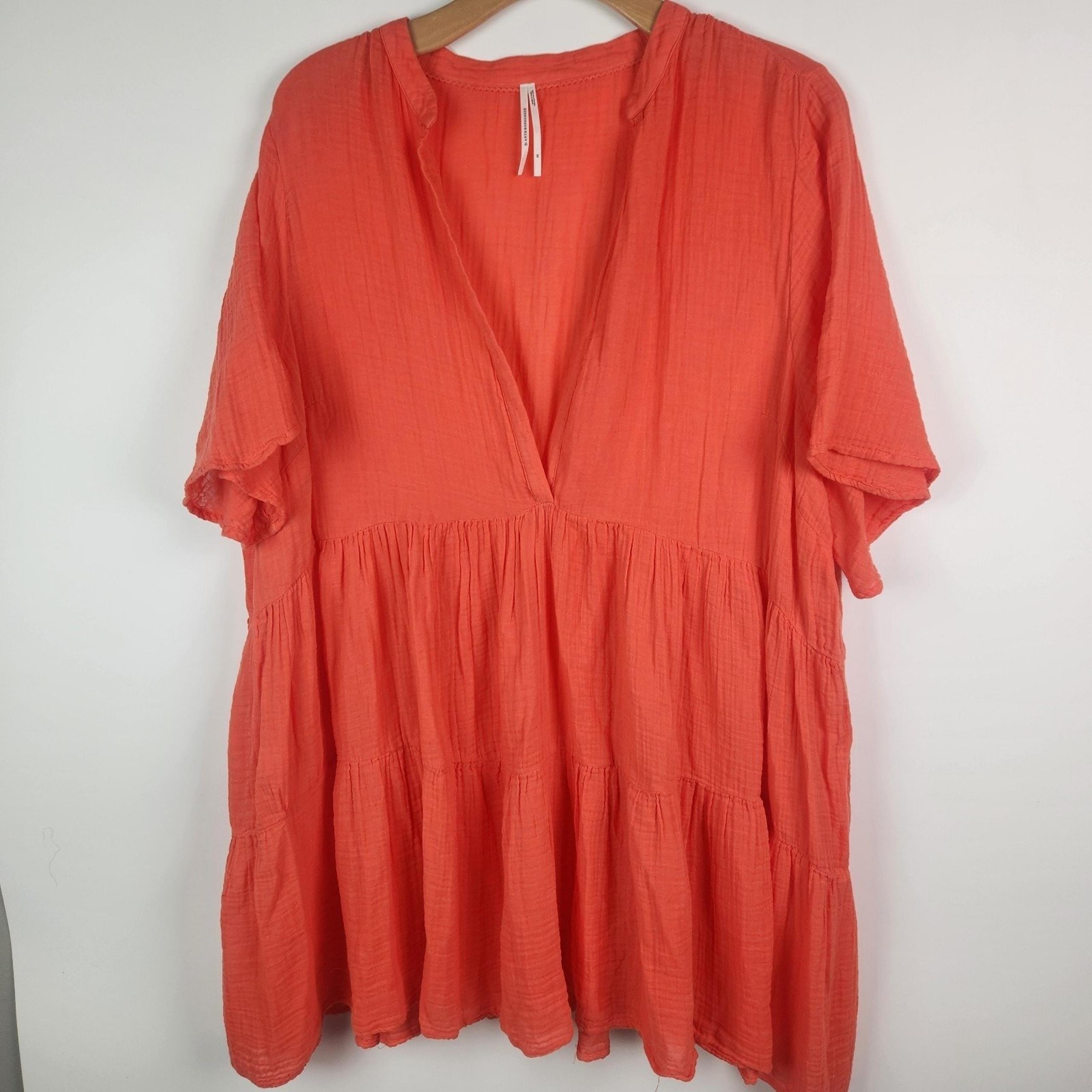 Anthropologie Orange Tiered V Neck Cotton Kallie Flowy Tunic Dress Size 3XL