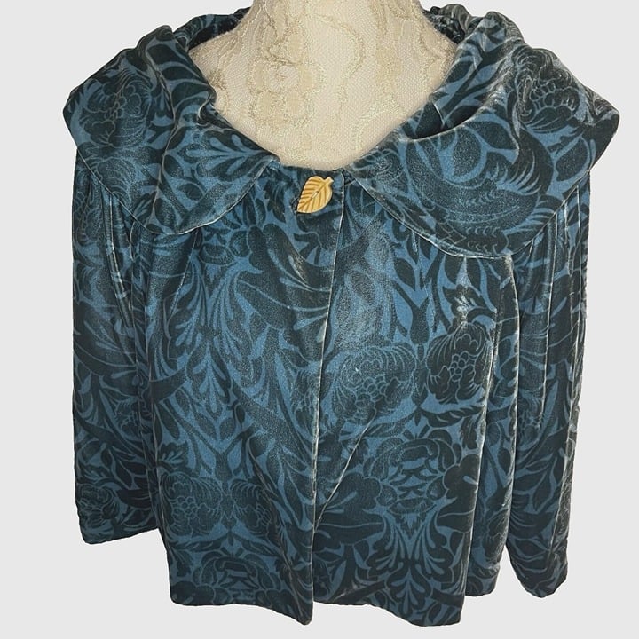Tracy Reece sz 6 New York Mod Vintage Blue Velvet Crop Swing Jacket Cape Lined