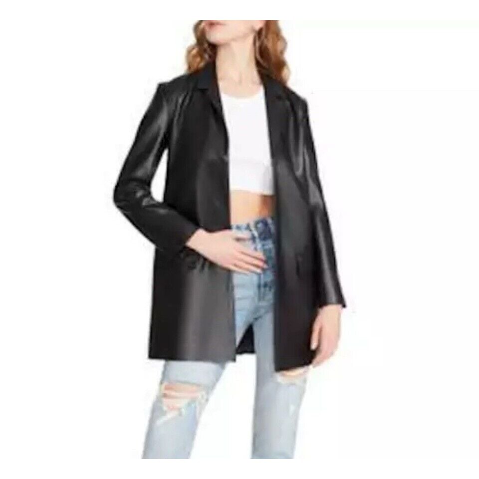 BB Dakota Sz L Steve Madden Faux Leather Midi Coat Jacket Women's