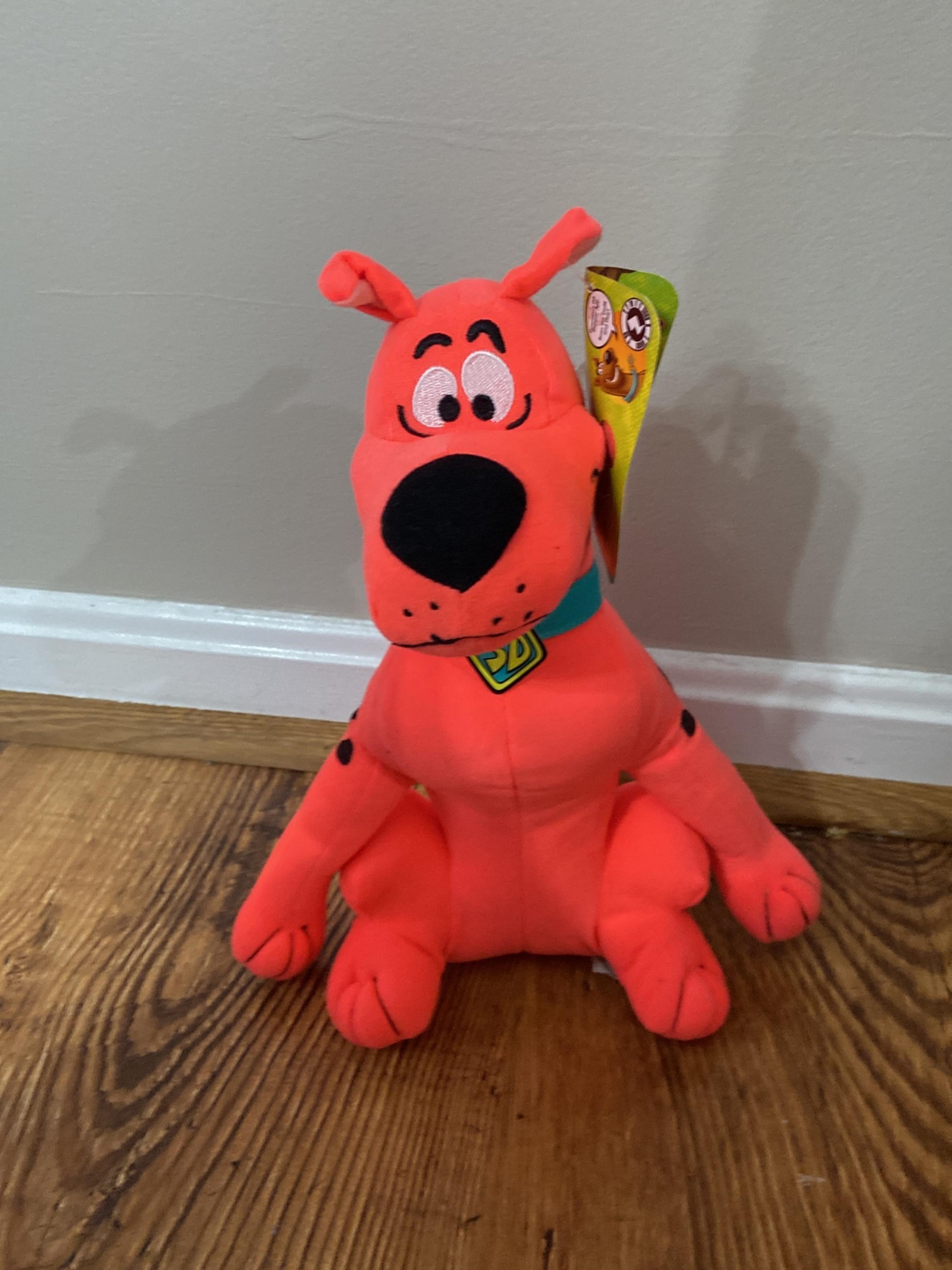 Scooby-Doo NEON PINK DOG PLUSH Stuffed Animal Cartoon 13" Collar Toy Factory RED