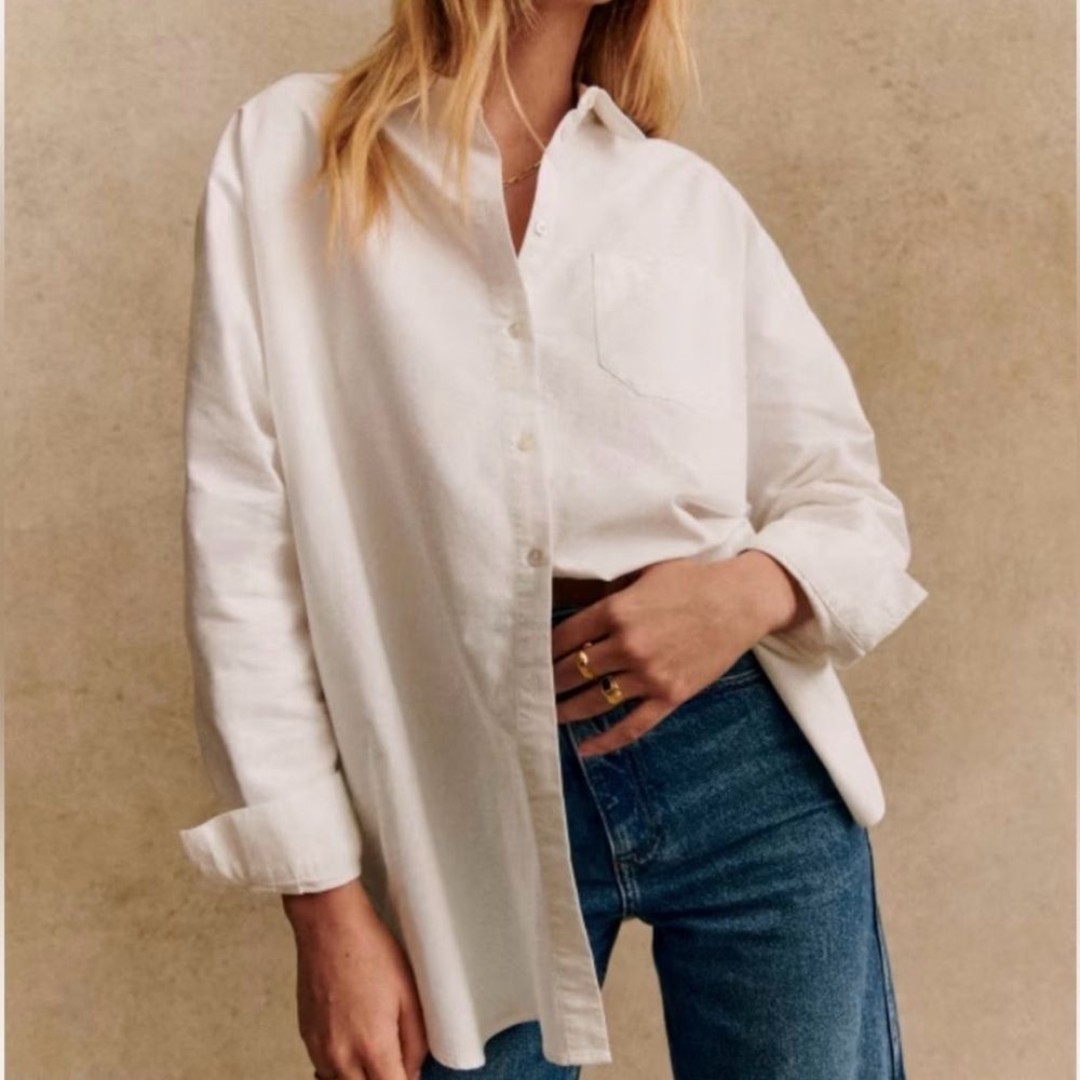 Sezane Max Cotton Shirt Button Up Long Sleeve White Size 4