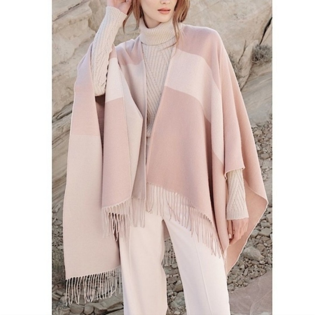 Soia & Kyo Yardira Woven Pink Cream Blanket Scarf Cardigan with Fringe One Size