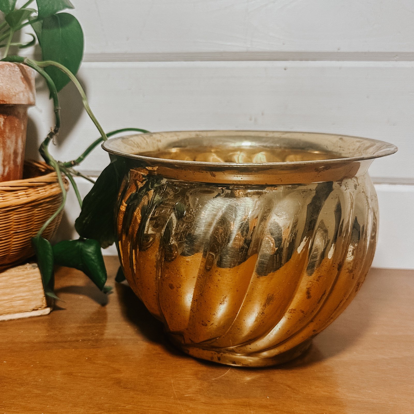 Vintage Brass Planter Flower Pot | Mid Century