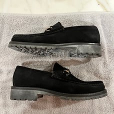 Gucci Classic Black Suede Lug Sole Horsebit Loafer