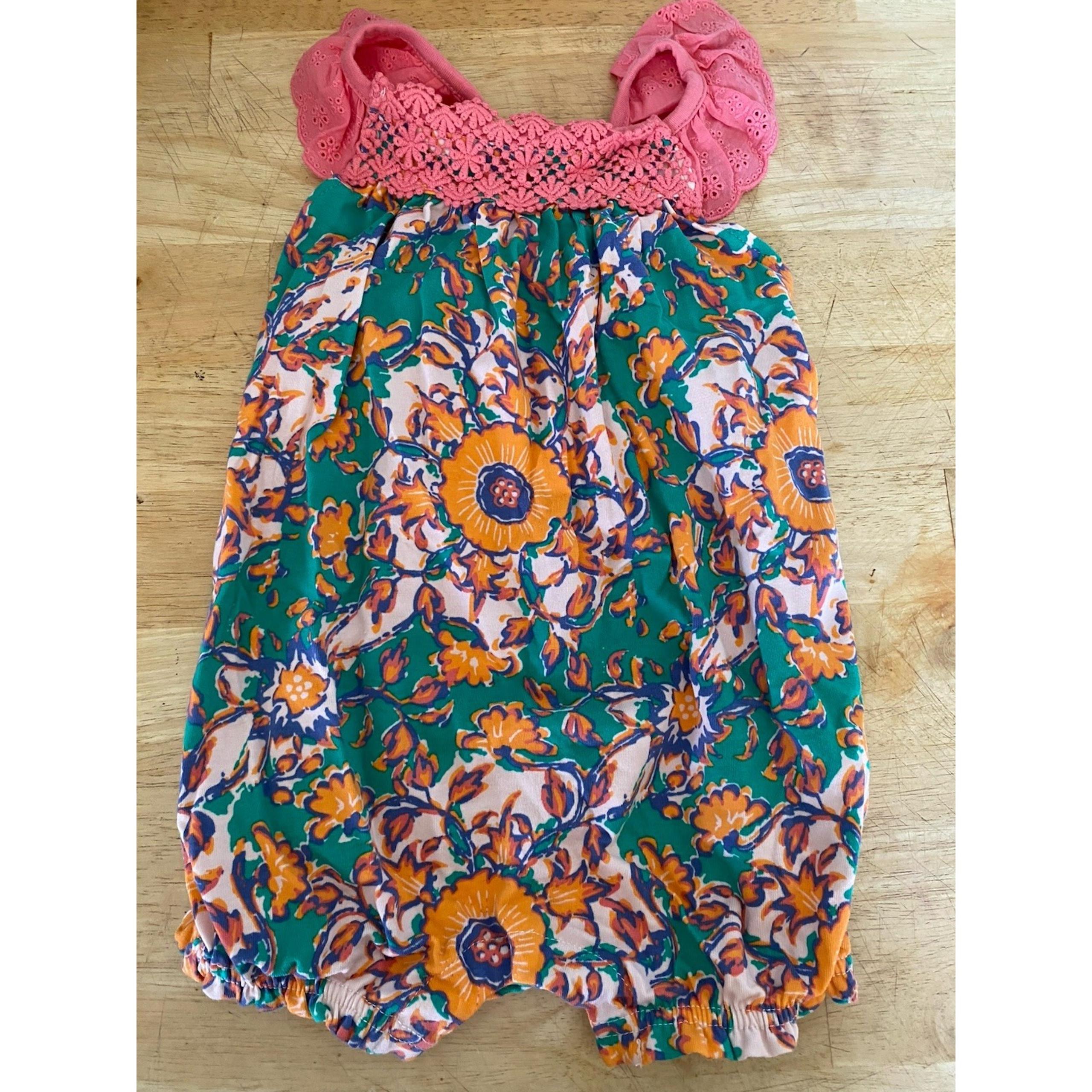 Matilda Jane Baby Size 18-24 Months Romper Green Orange Floral Pink Eyelet