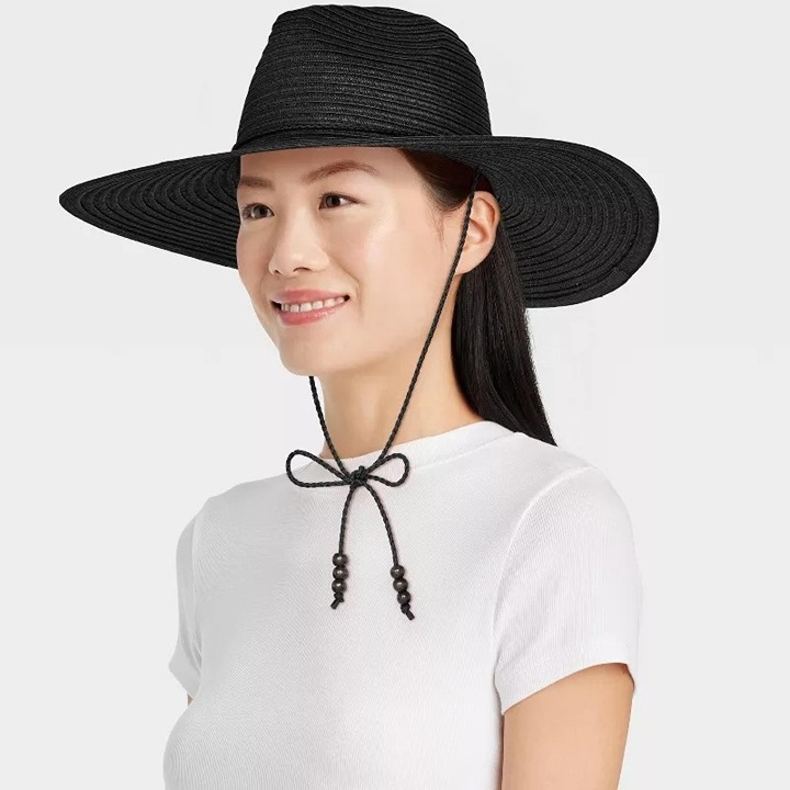 Universal Thread NWT Women's Straw Wide Brim Fedora Hat Black Size S/M