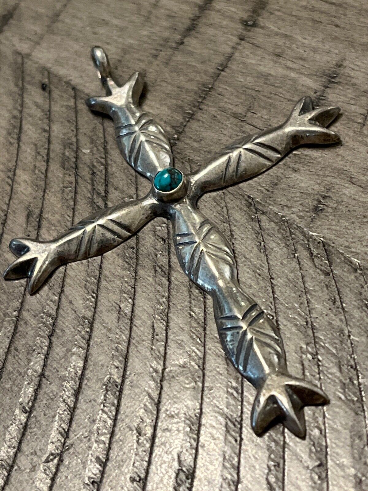 Old pawn tooled sterling silver turquoise HUGE cross pendant 031525dAGZEH
