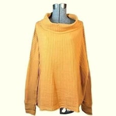 We The Free Juicy Long Sleeve Cowl Neck Waffle Knit Split Back Top Mustard Sweat