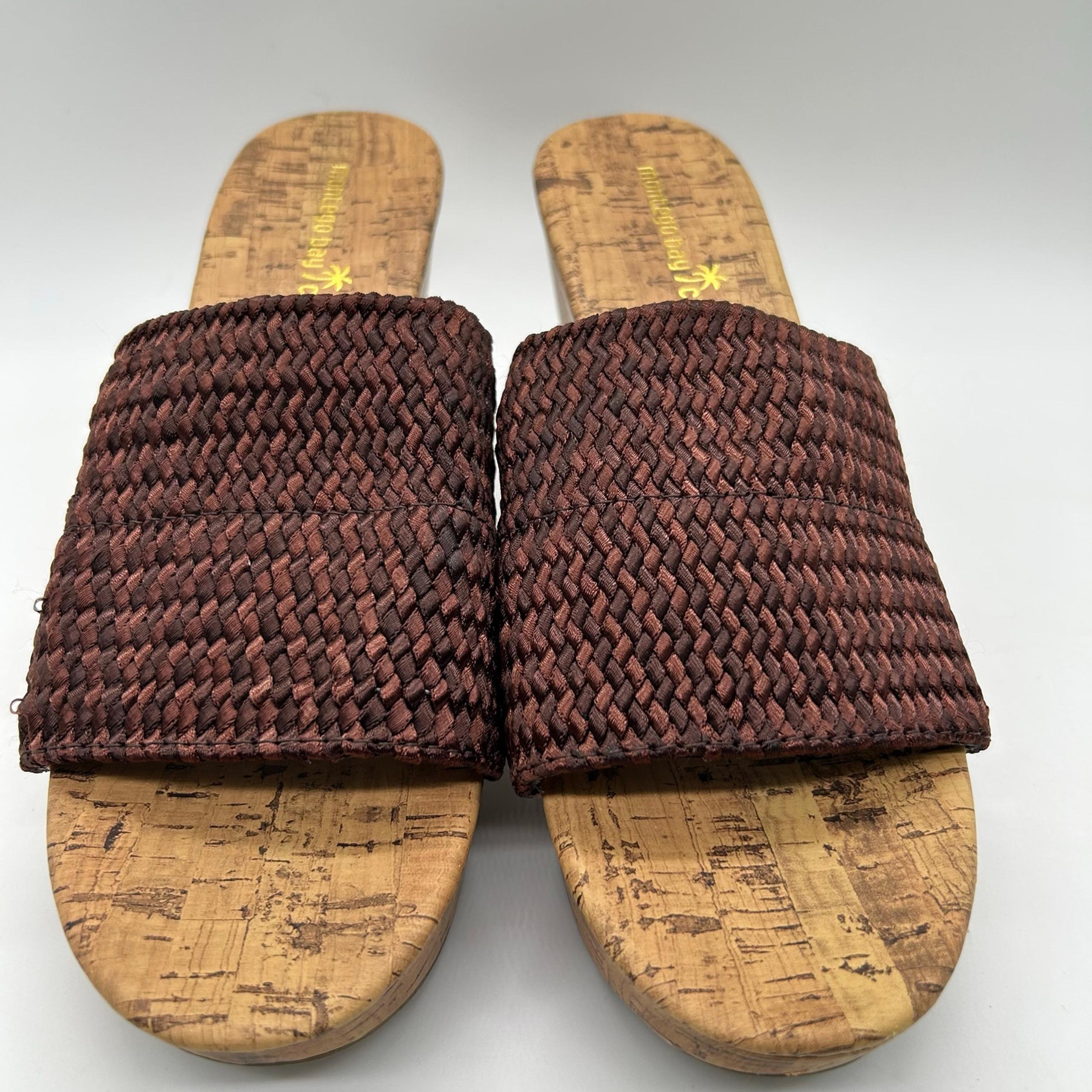 Montego Bay Club Sandals Womens 9.5 Brown Open Toe Wedge Woven Sandal