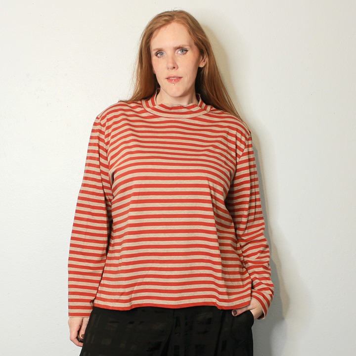 NWT Gudrun Sjoden Mock Neck Striped Top Orange Natural XXL