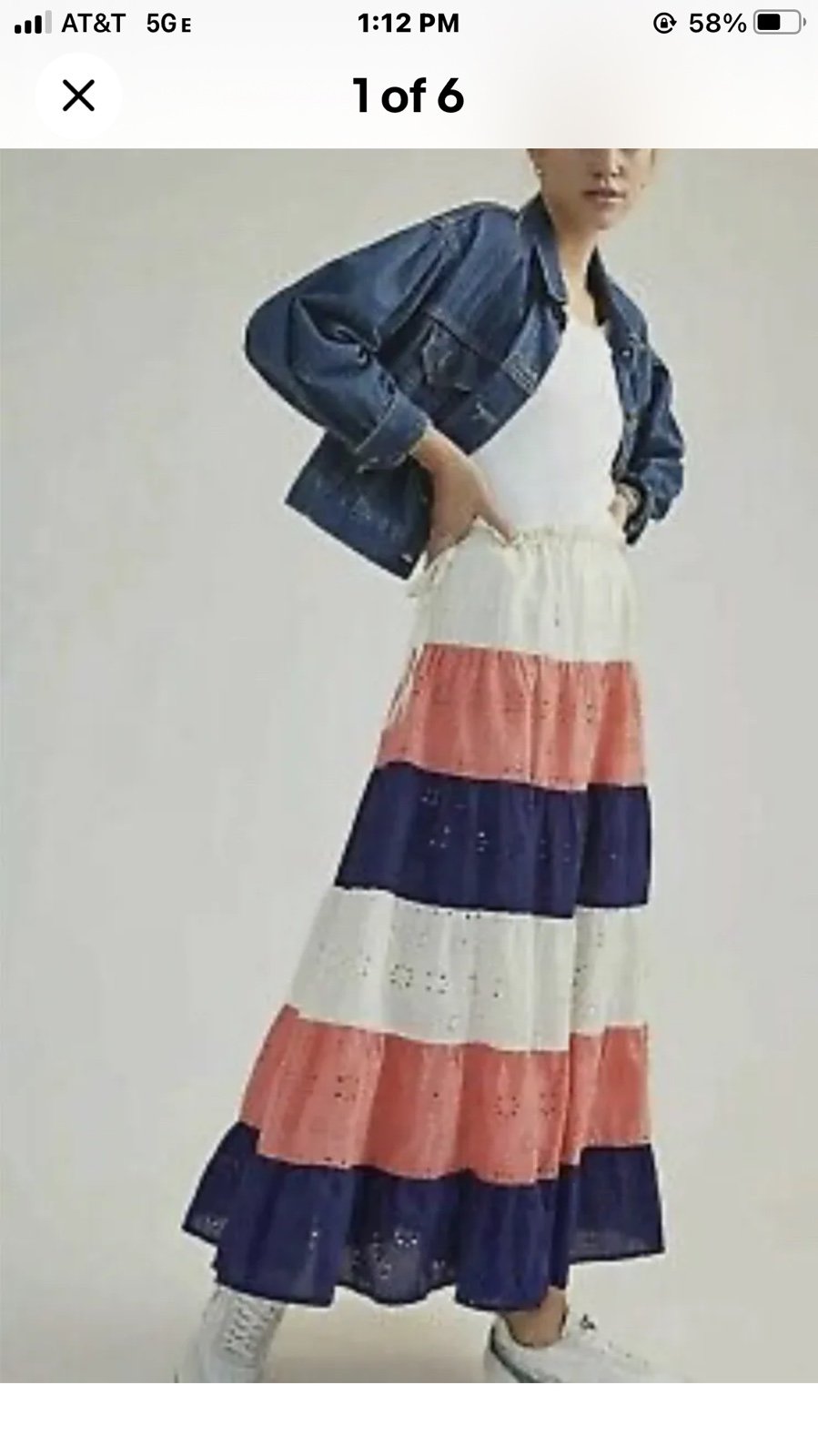 Anthropologie Hutch Fantine Maxi Skirt Elastic Tie Waist Coral Blue Ivory