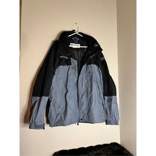 COLUMBIA Omni Tech TITANIUM Interchangeable Blue HOODED Jacket Coat Ski L