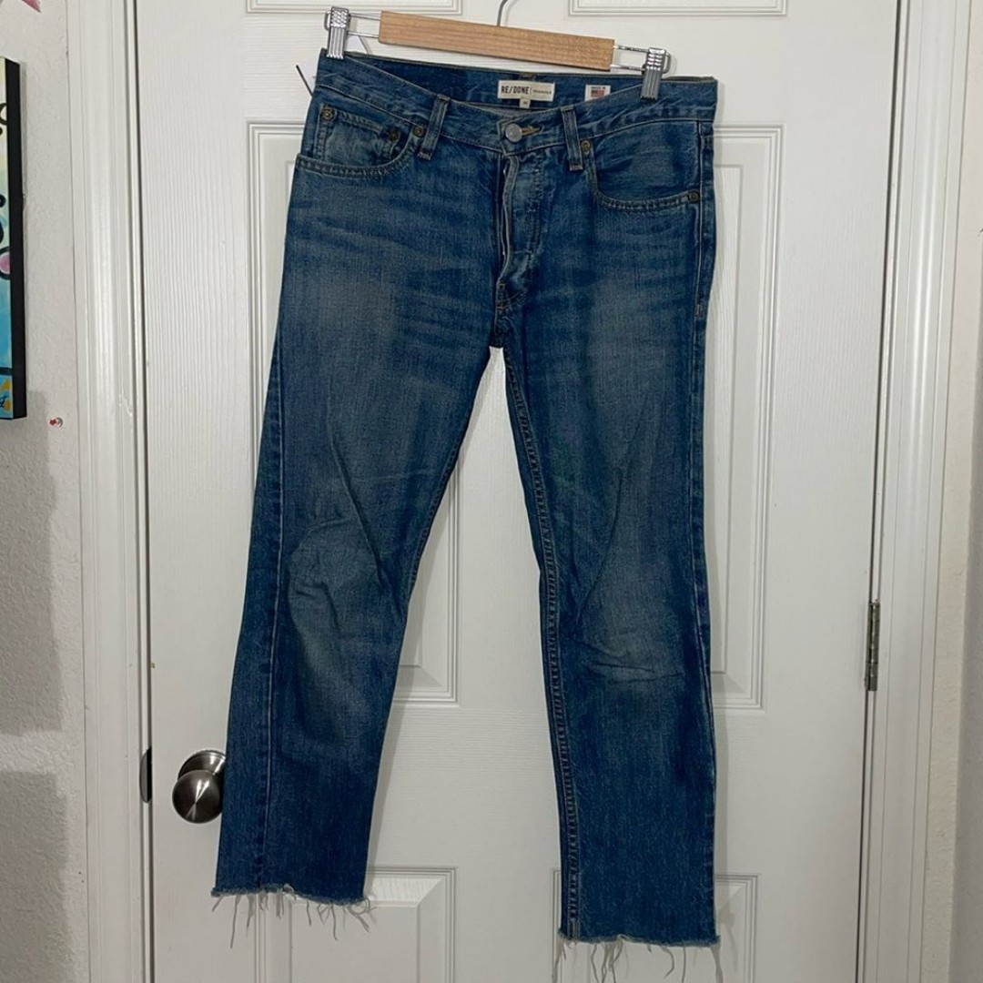 RE/DONE Button Fly Frayed Hem Jeans Size 24 Crop
