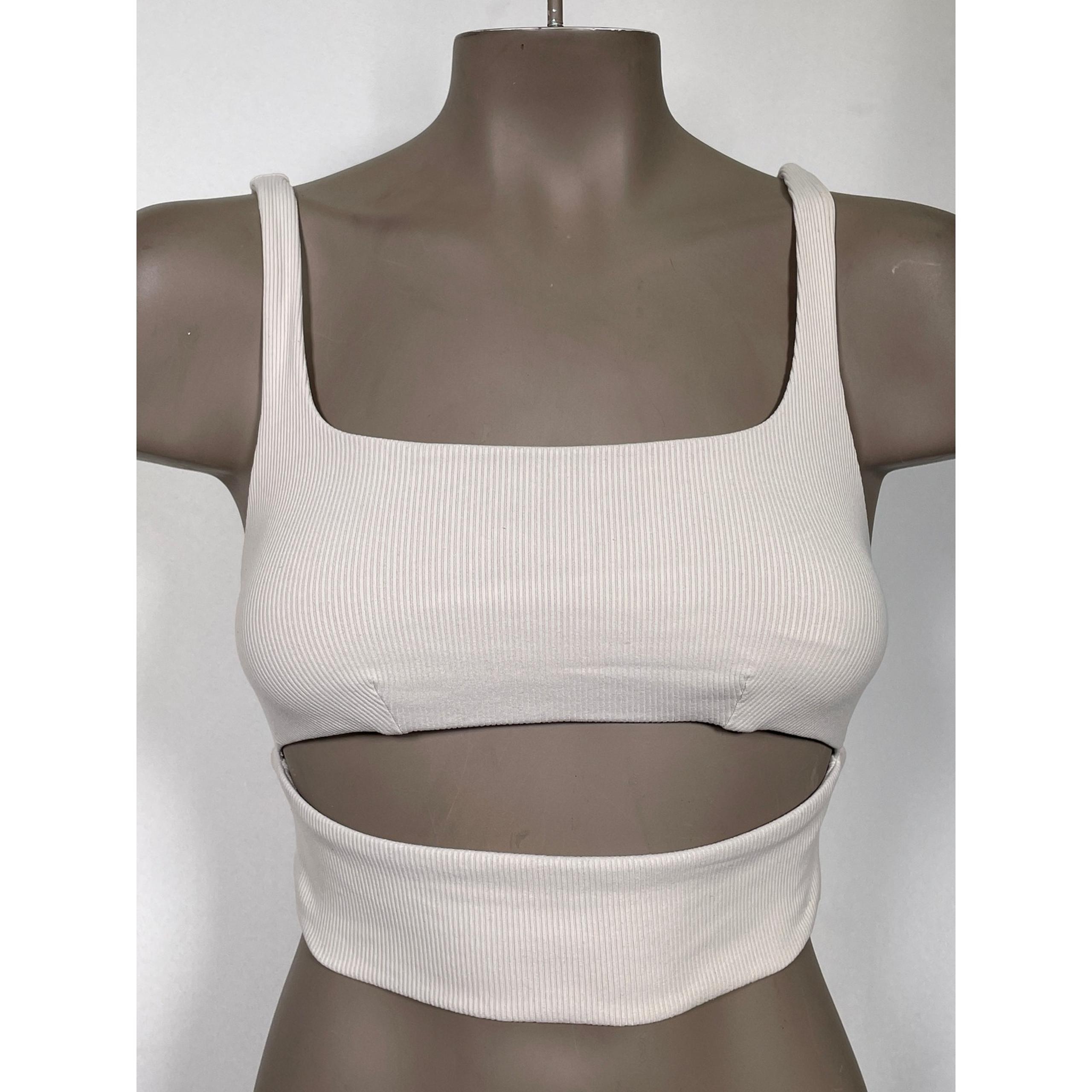 Alo Yoga Ribbed Cutout Athletic Beige Cropped Tank Top Women's SMALL