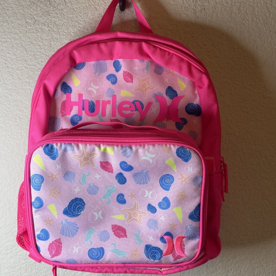 Hurley Girls Backpack And Lunch bag Set Pink Seashells NWT Retail 40