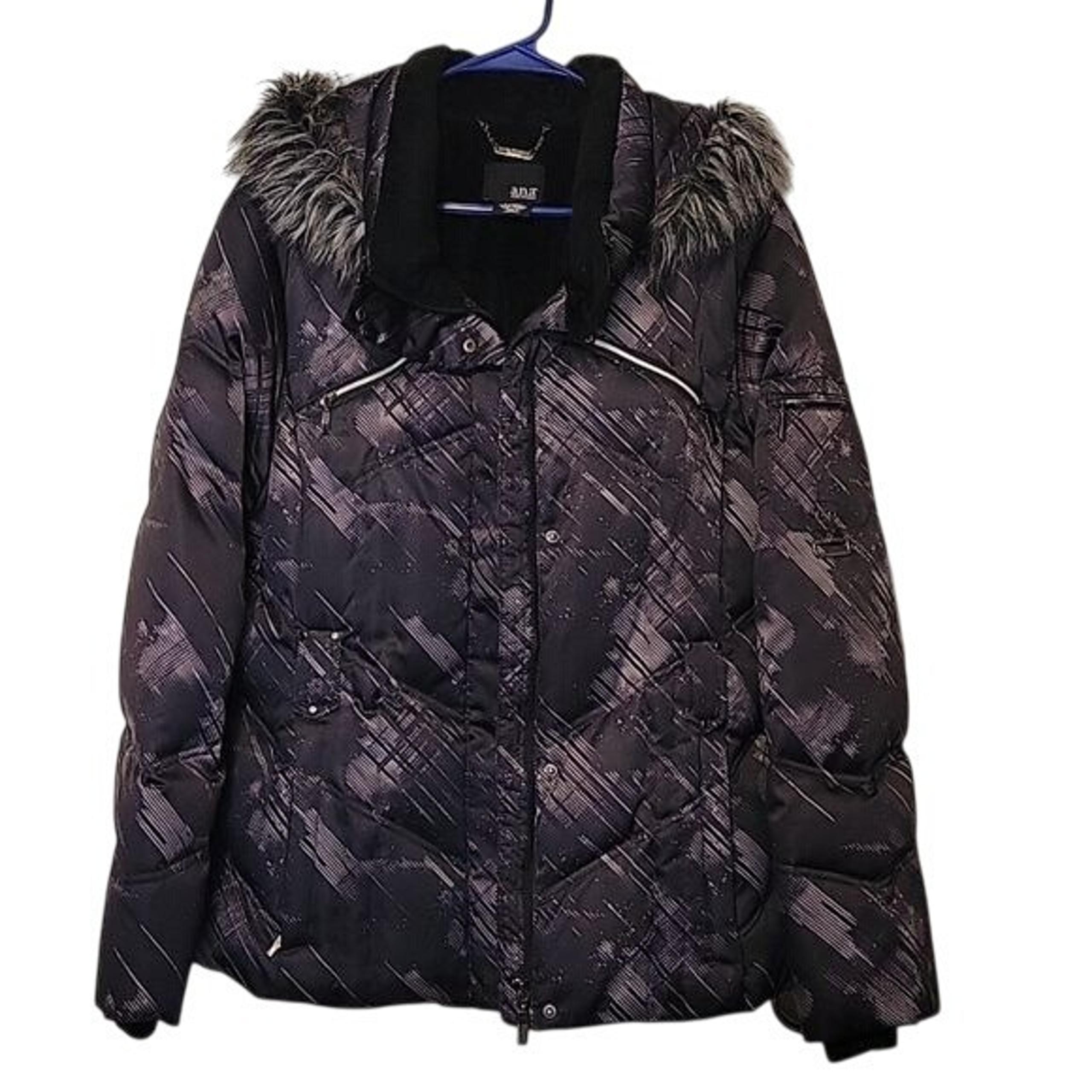Ana Womens Purple & Gray Faux Fur Hooded Winter Coat XL