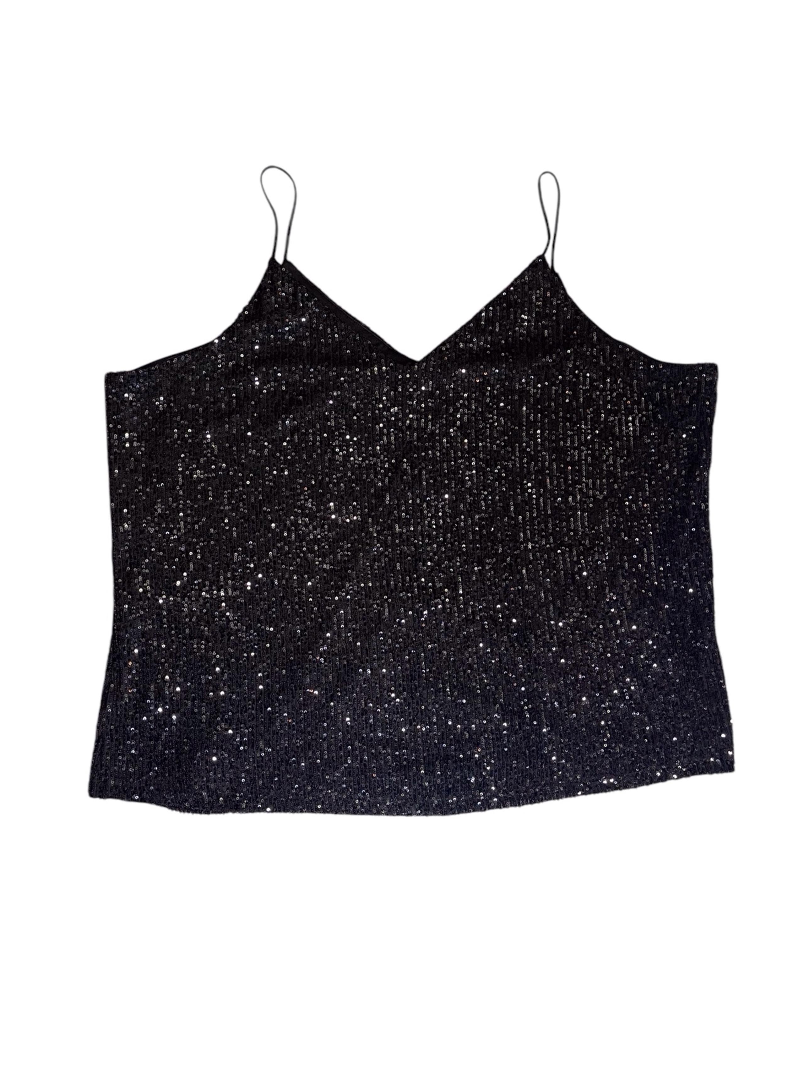 Calvin Klein Women's Spaghetti Strap Sleeveless Black Sequin Tank Top Size 3X