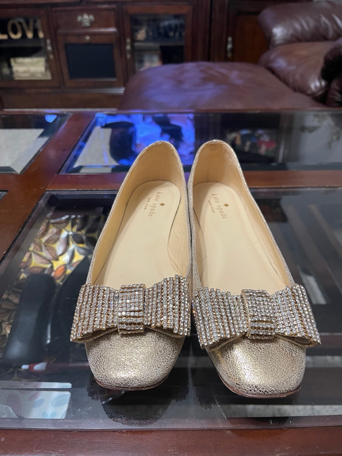 Kate Spade Glitter Gold Flats