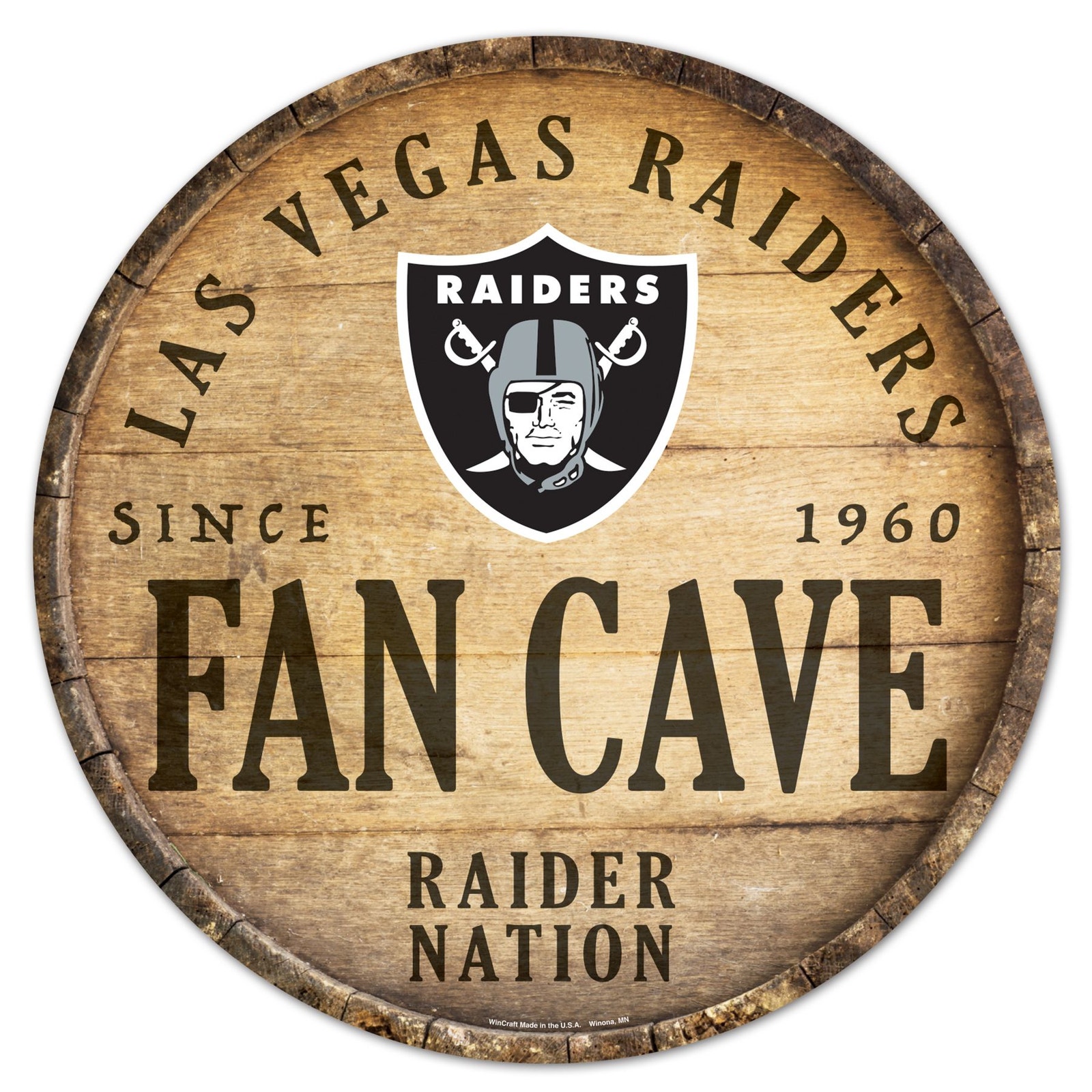 NFL Raiders 14 Barrel Sign Fan Cave Brown Retro Style Wall Décor Football New