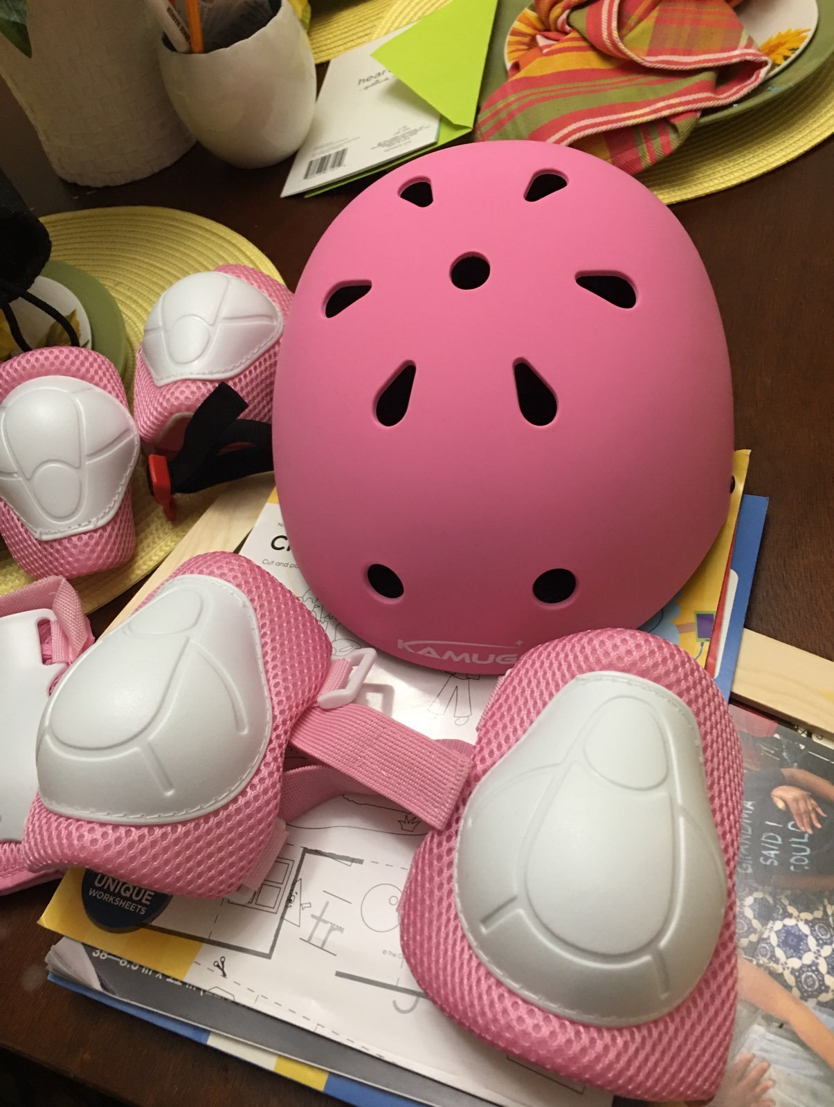 Girls riding helmet with knee and elbow