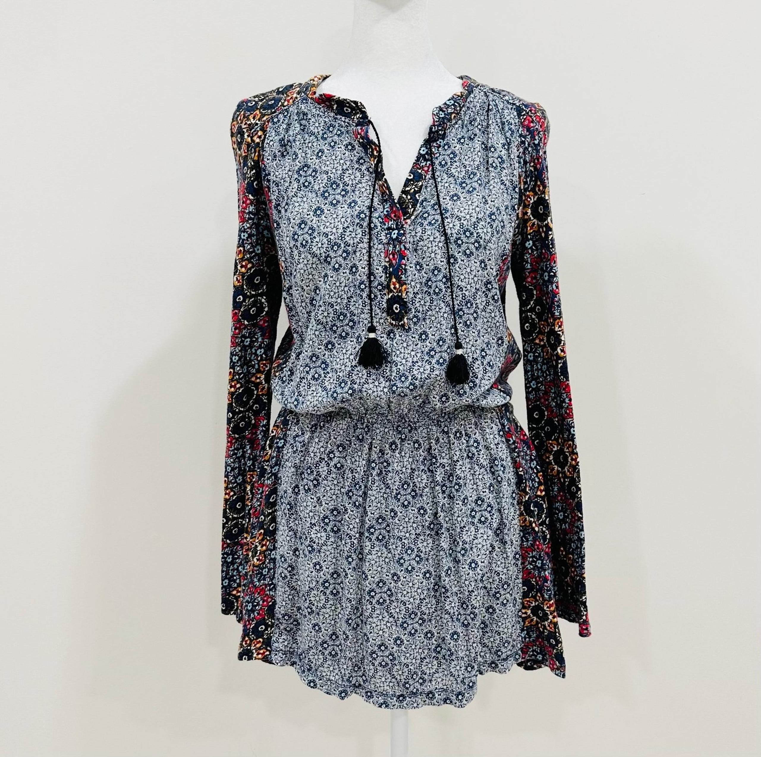 Anthropologie Akemi Kin Womens Top Floral Front Tie Tassel Cotton Rayon Small
