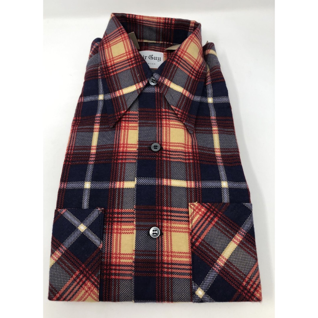 NEW NOS Sir Guy Long Sleeve Plaid Shirt MADE IN USA Rare 14.5 Small Red Blue