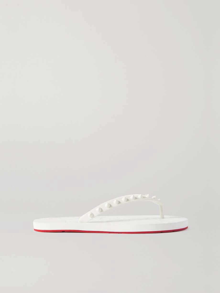 Christian Louboutin White Loubi Flip Donna Spiked Rubber Sandals Sz. 36