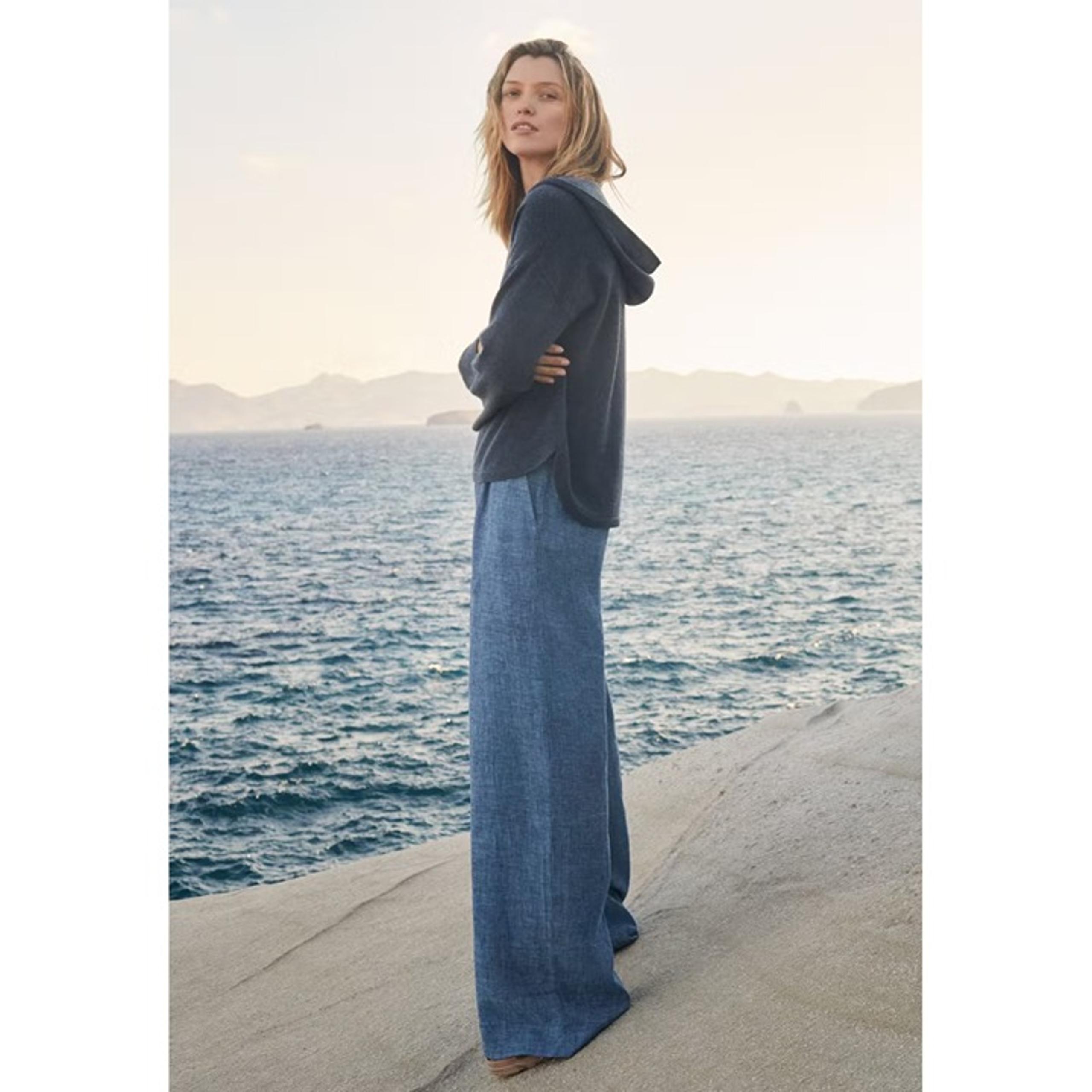 Poetry Yarn-Dyed Linen Lagenlook Wide-leg Trouser Pants in Indigo Blue Size 12