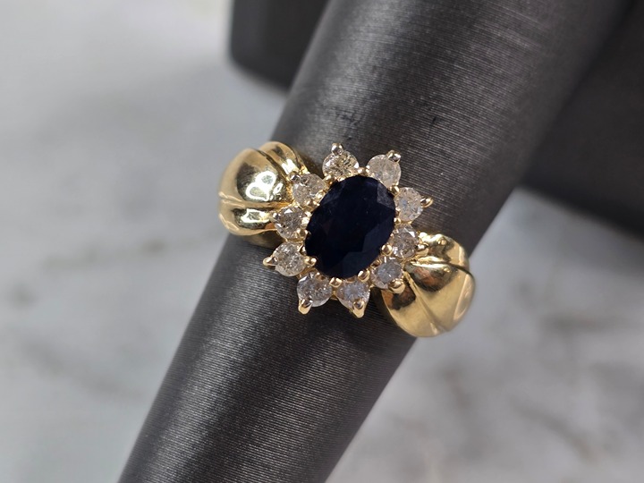Womens Vintage Estate 14K Yellow Gold Sapphire & Diamond Ring, 4.1g E3184