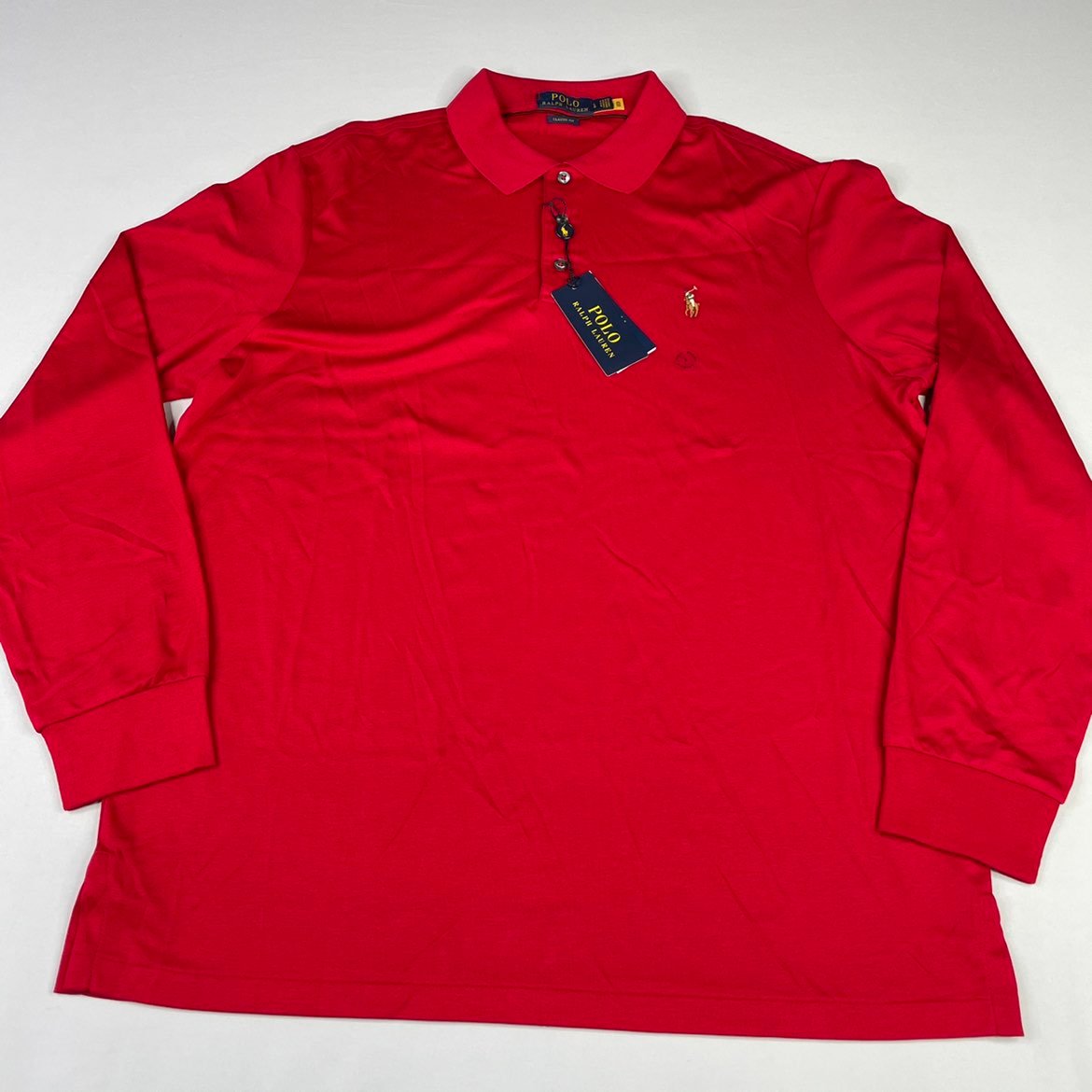 Polo Ralph Lauren Men's LARGE Red Long-Sleeve Collared Pullover Classic Fit