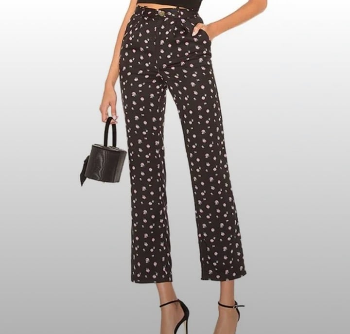 LPA Revolve Arturo Pant Sheila Floral Black Rose Motif Small Tencel