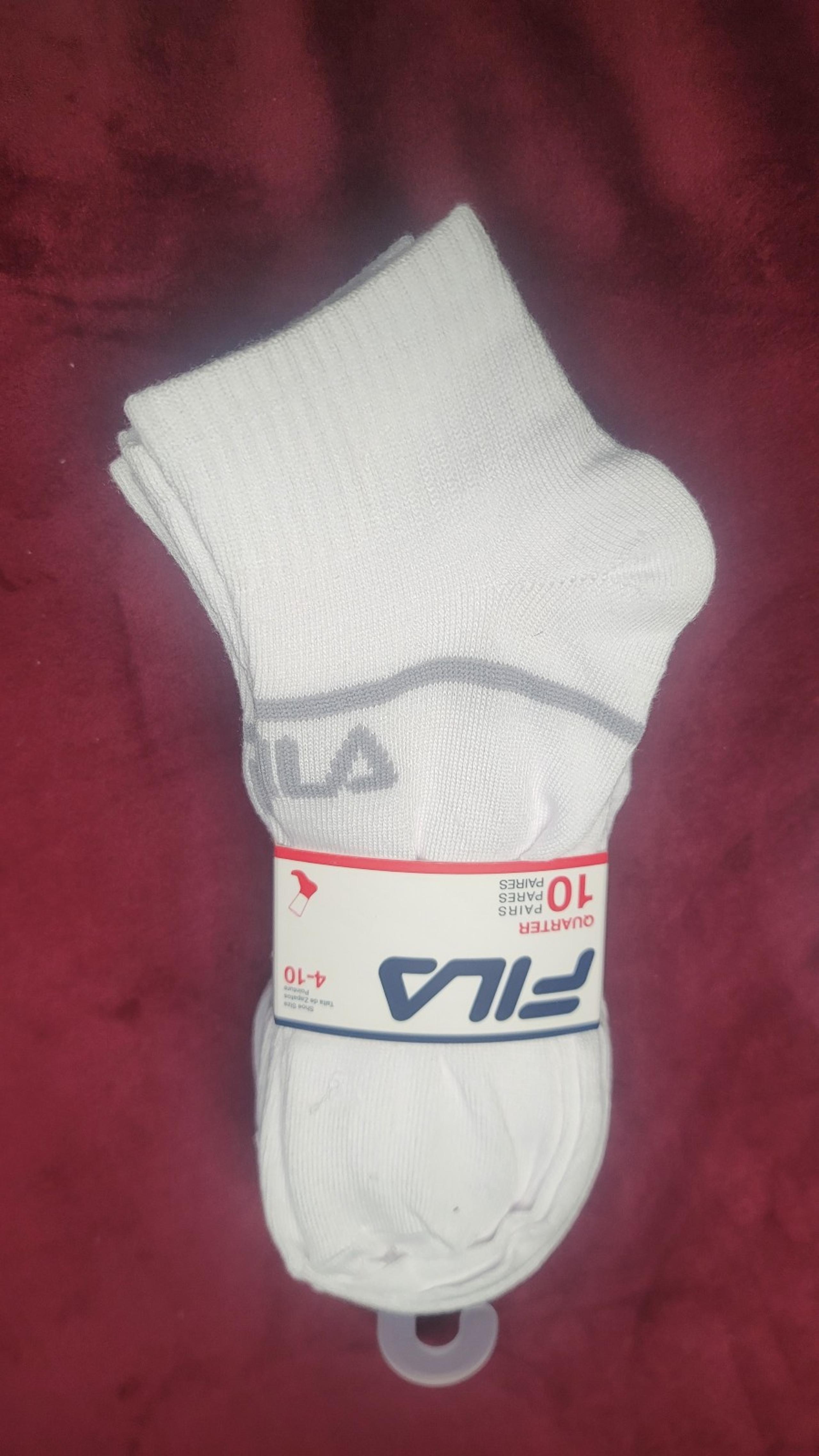 Fila Women's 10-Pack Single Mixed Black And Gray  Stripe Quarter Socks White