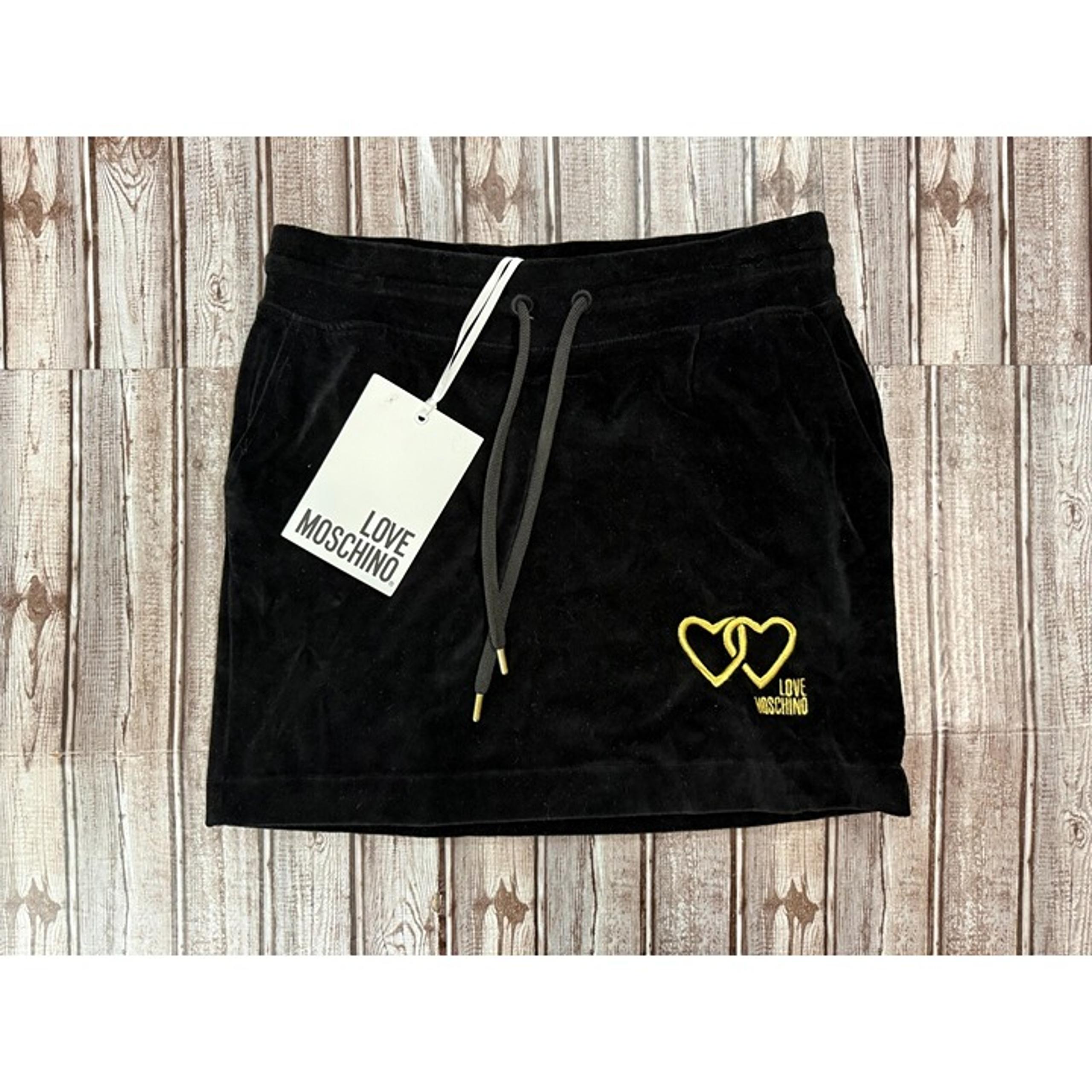 LOVE MOSCHINO velour Drawstring skirt size 44 US 8 color black NWT mspr 320