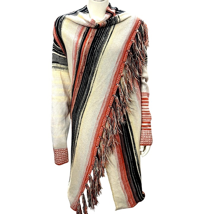 CCC Open Front Sweater Loose Fringe Long Wrap Knitted Cardigan Long Sleeve SZ XL