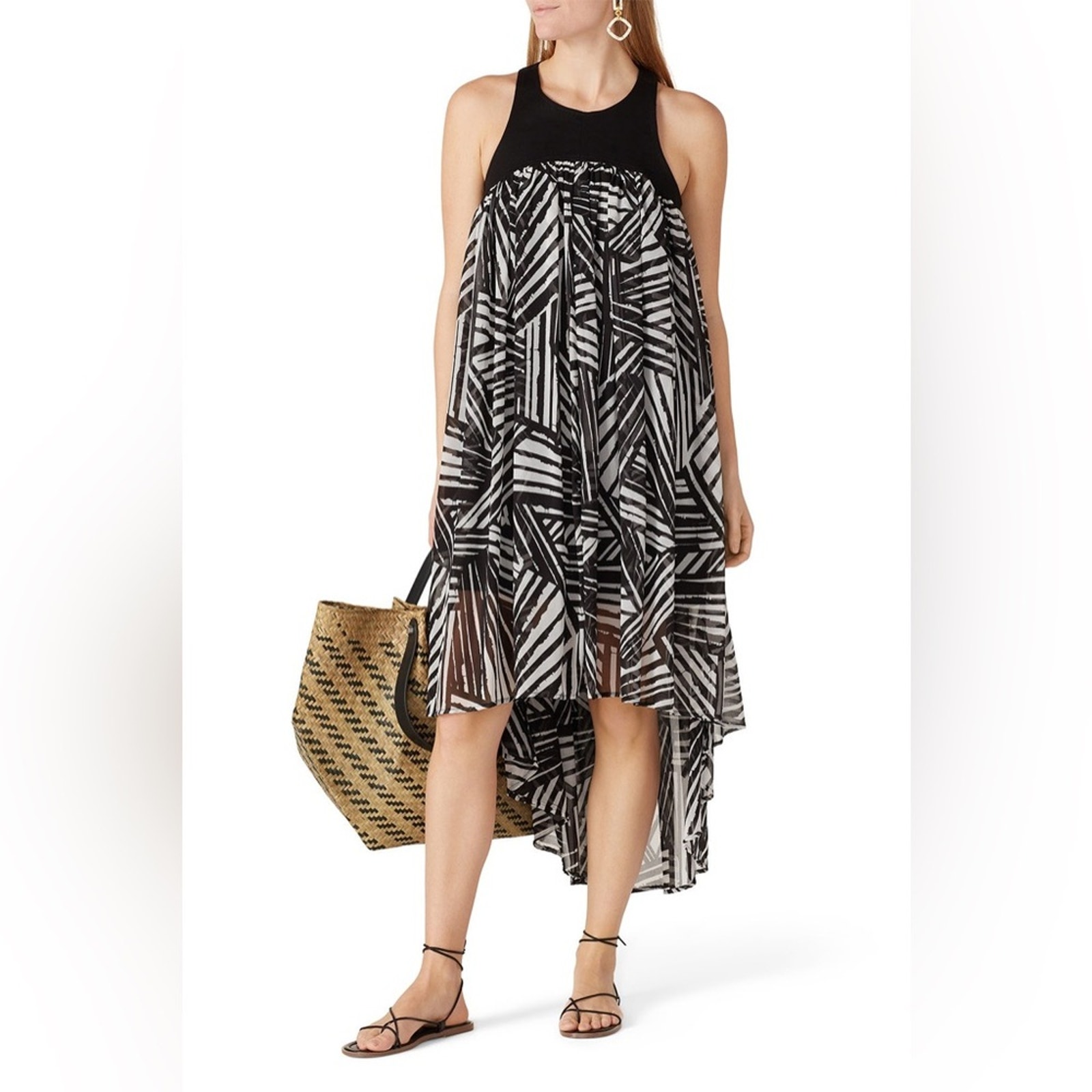 Toccin Black Printed Sleeveless Trapeze High Low Maxi Dress Women's Size 2