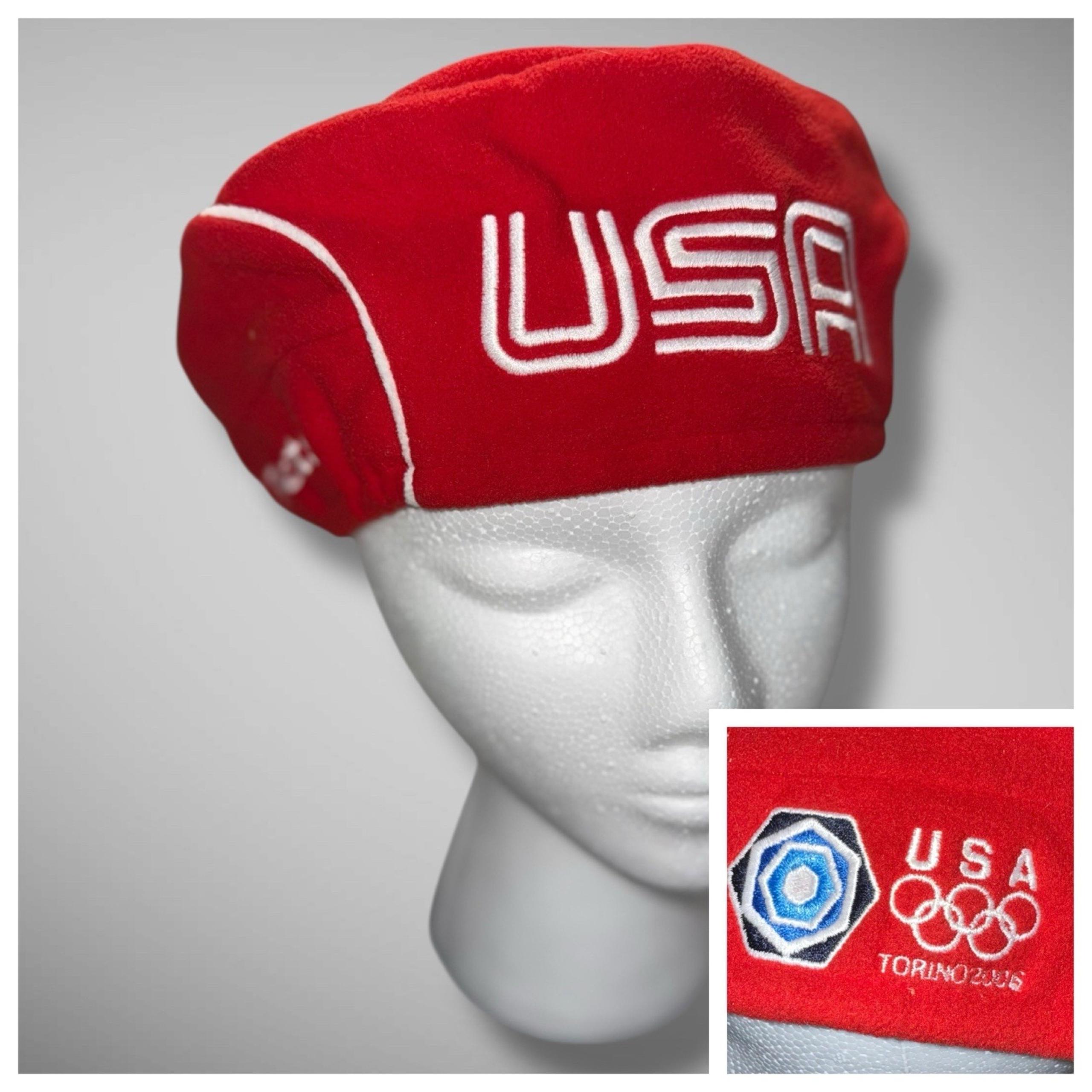 Vtg Roots 2006 Winter Olympics Team USA Spell Out Fleece Beret Beanie Hat L/XL