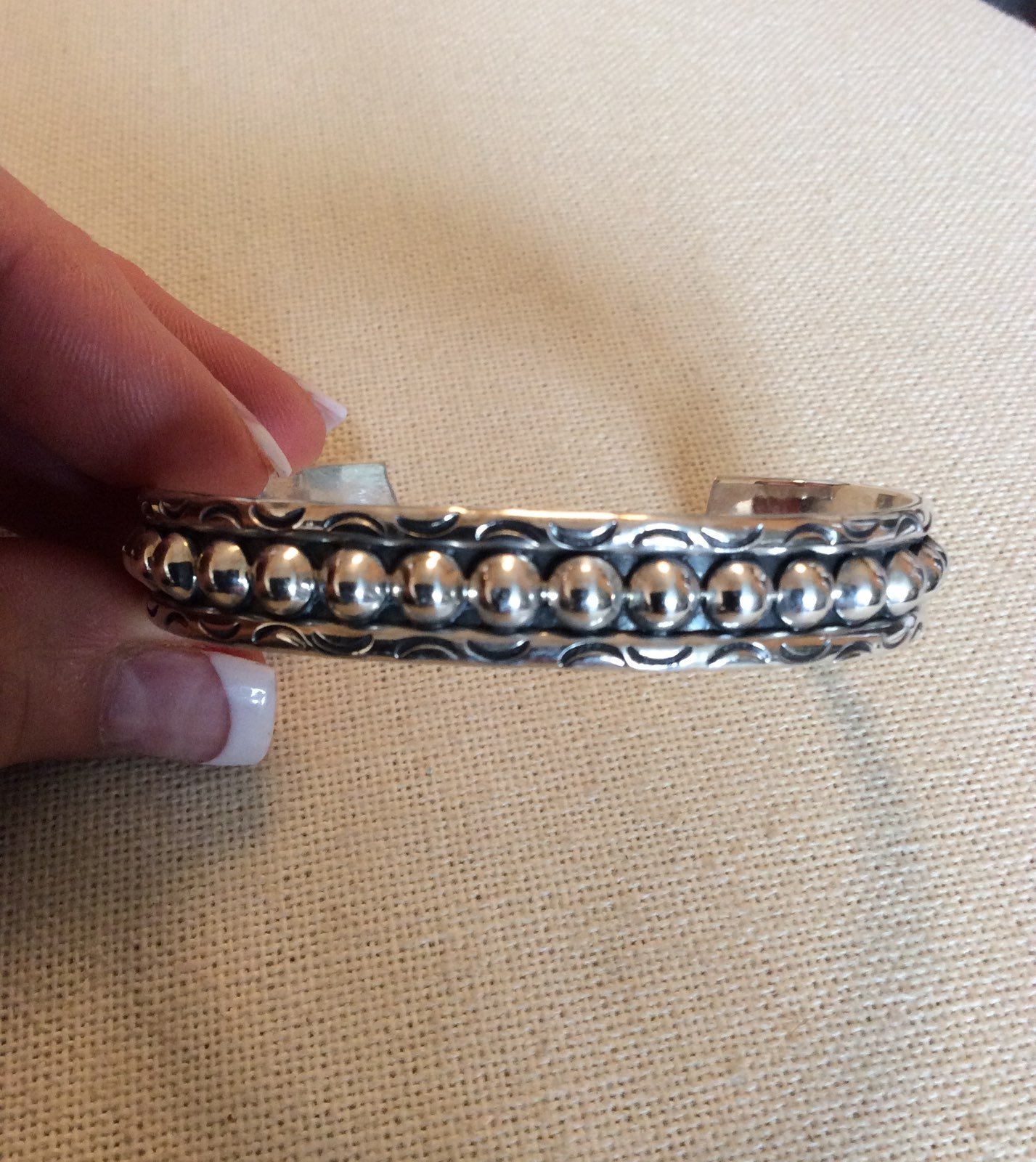 Taxco Mexico Sterling Silver Beaded Cuff