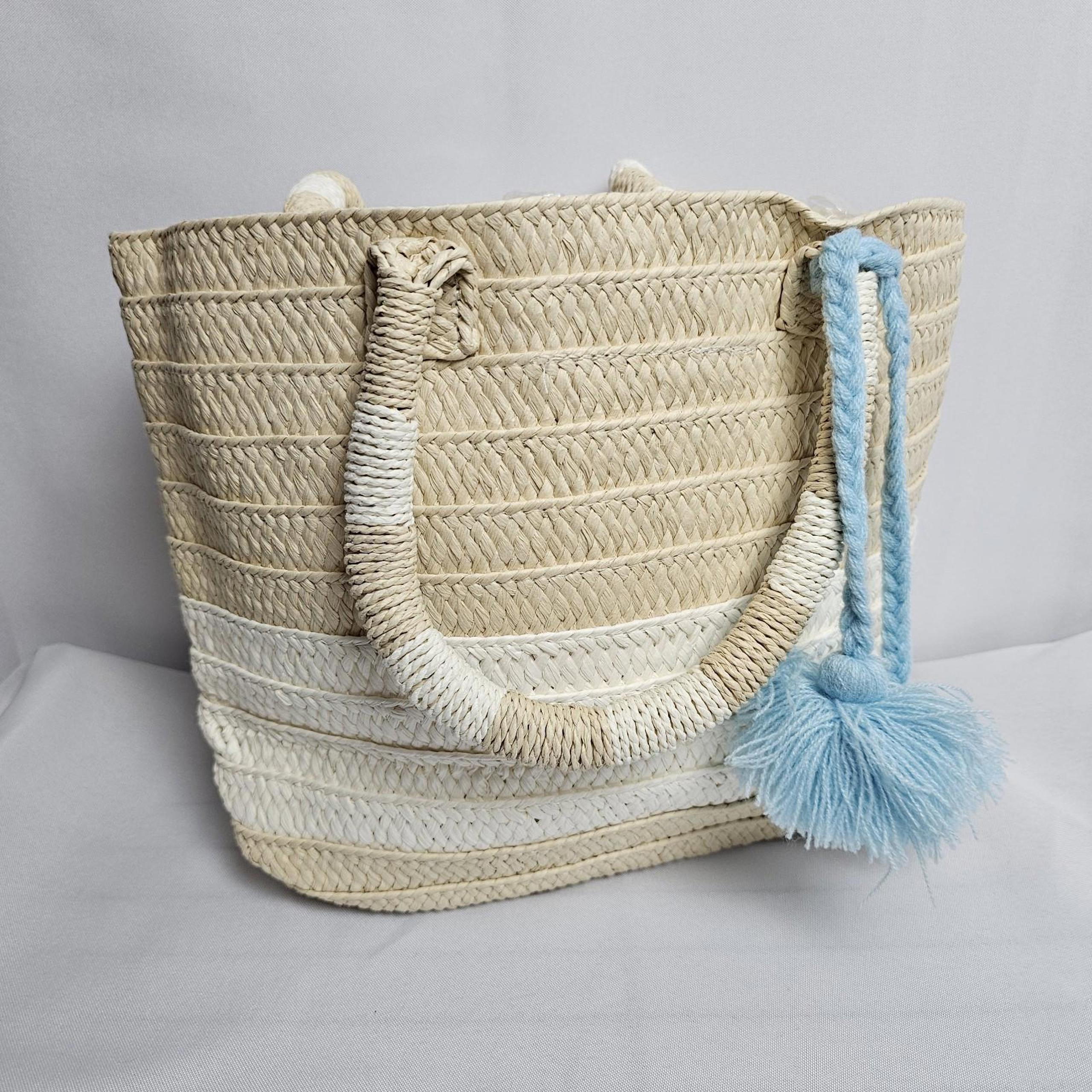 Altru Straw Tote Bag Purse For Beach/Shopping 16" X 10" Tan/White MSRP $50 - NEW
