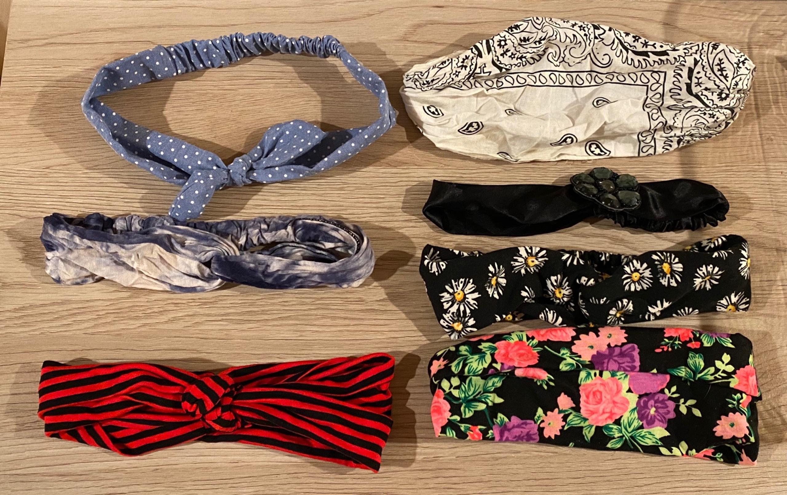 Stretchy Headband Lot of 7 Tie Dye, Floral, Stripes, Polka Dot, Bandana Print