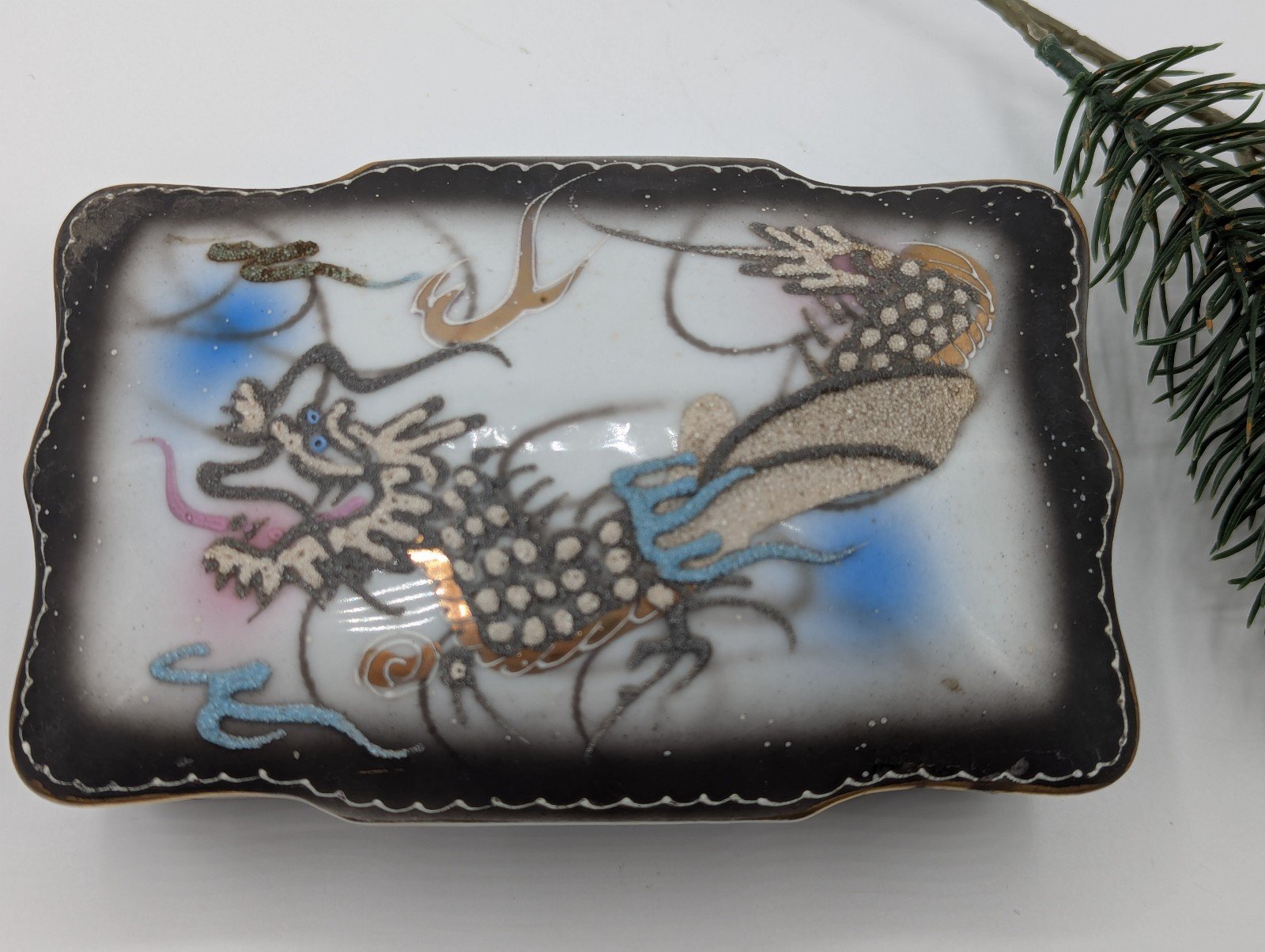 Vintage Japanese Dragonware Moriage Trinket Box