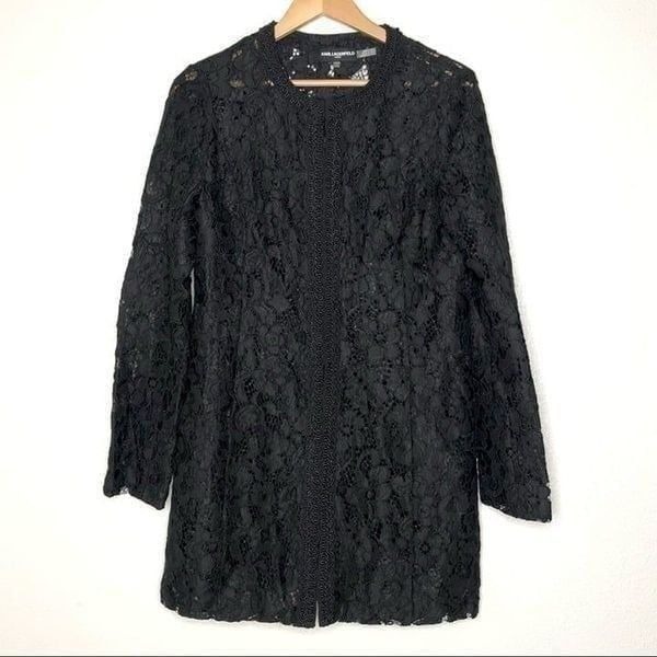 Karl Lagerfeld Black Long Lace Topper Jacket Sheer Dressy Elegant 6 Small Medium