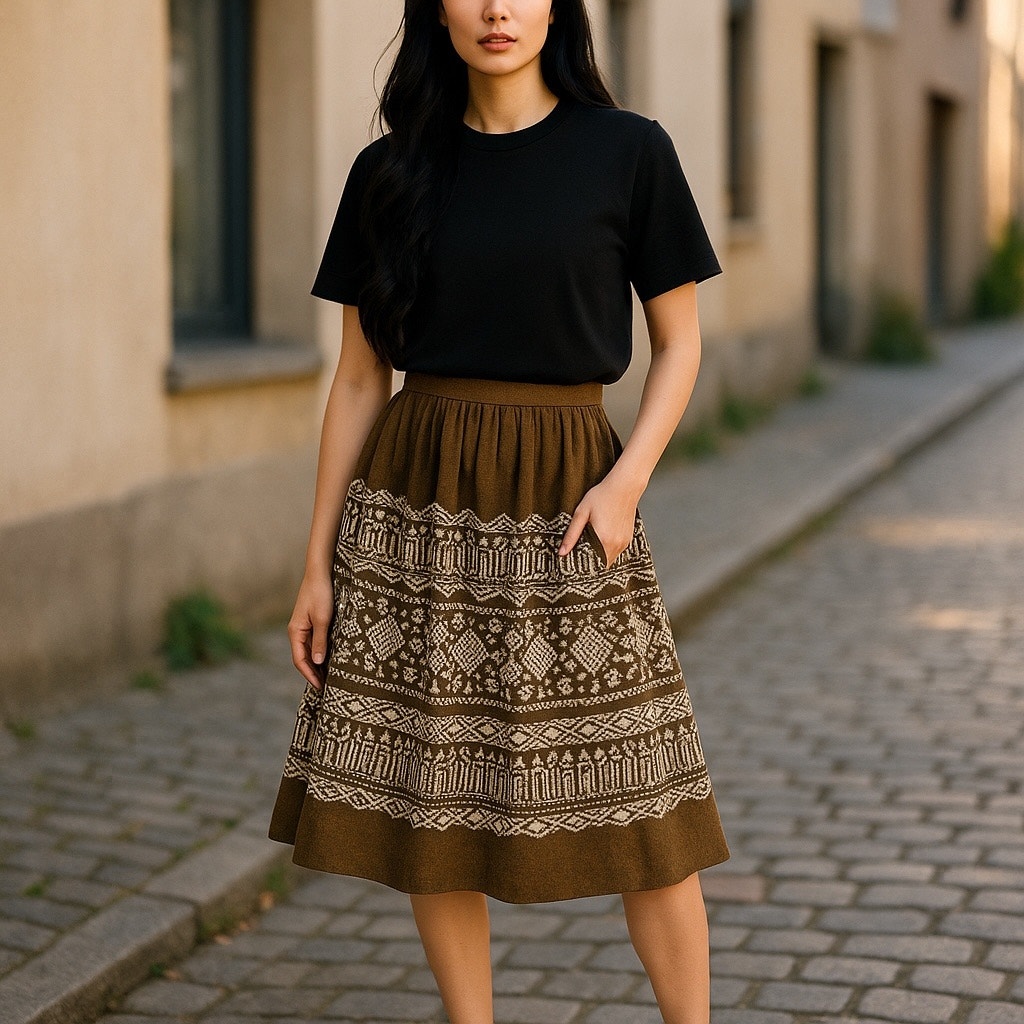 Women’s Anthropologie Boho Cotton Peruvian Made Embroidered Skirt Small Brown