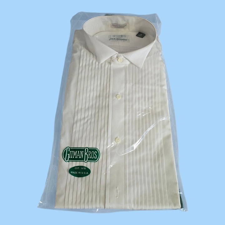 NEW Gitman Bros. White Formal Tuxedo Shirt Wing Tip Collar Pleated Size 16-32