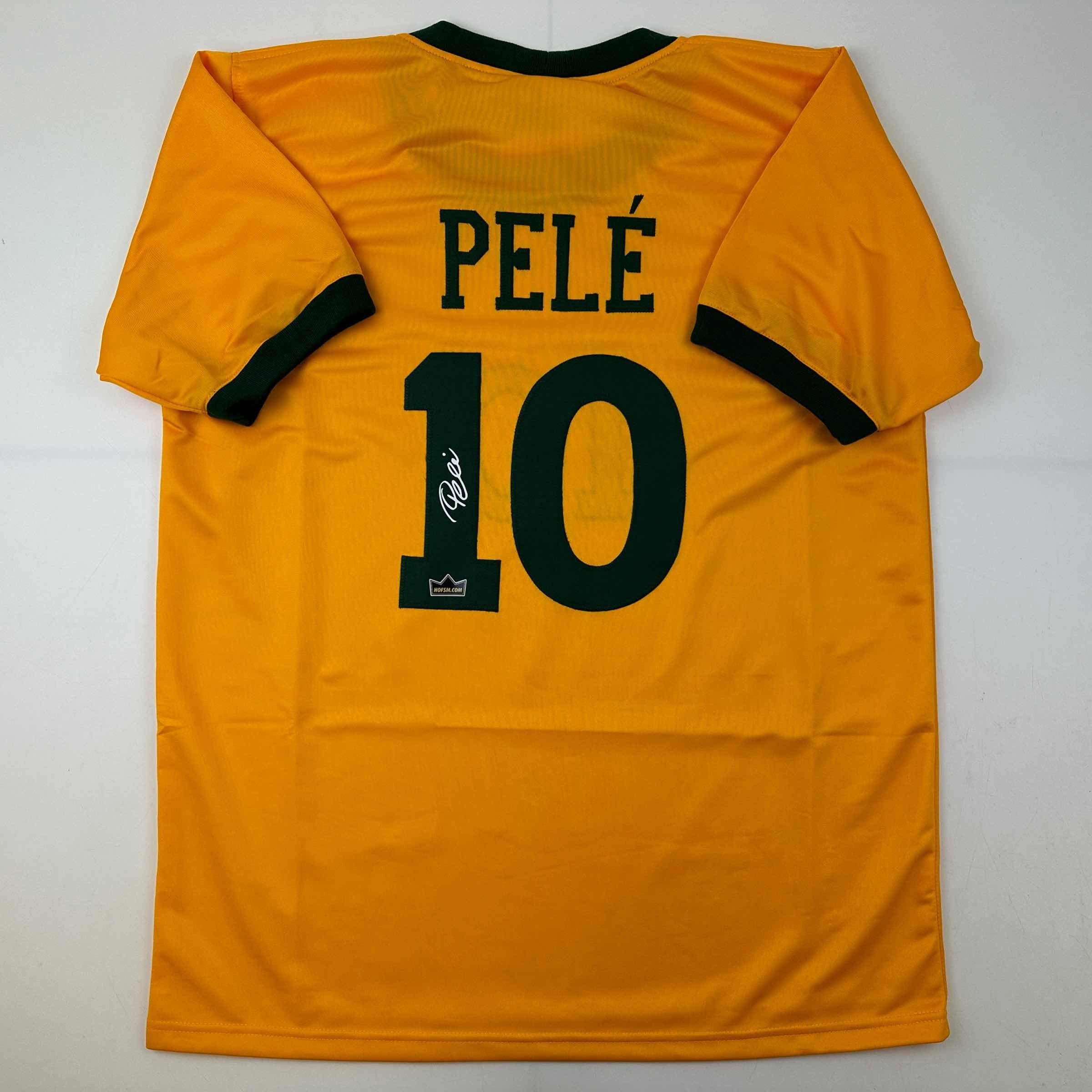 Facsimile Autographed Pele Brazil Yellow World Cup Auto Soccer Jersey Size Men