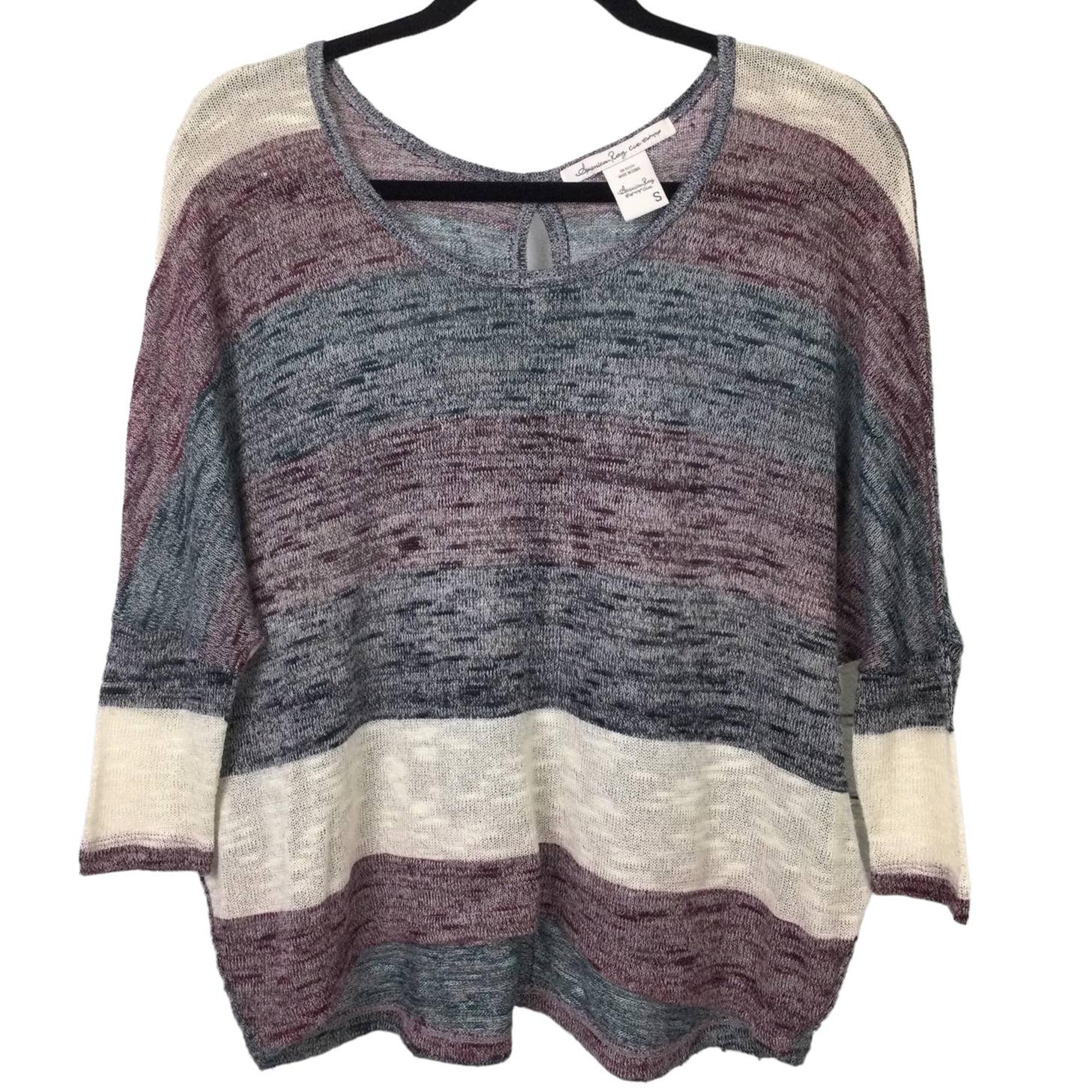 American Rag Women's Striped Scoop Neck Semi Sheer Dolman Sleeve Sweater S